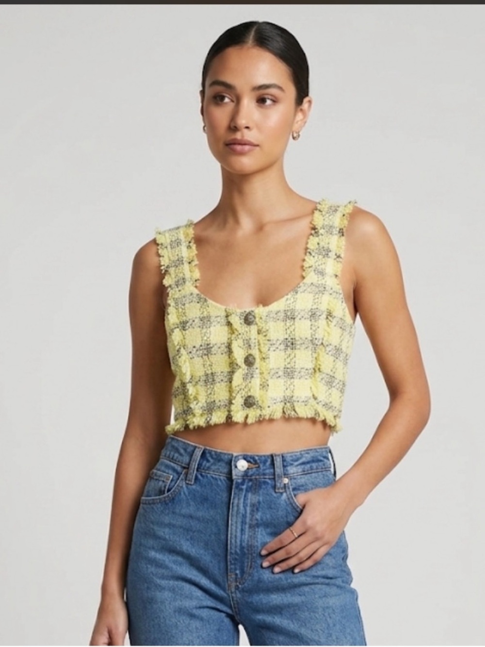 Zara Yellow Plaid Tweed Crop Top
